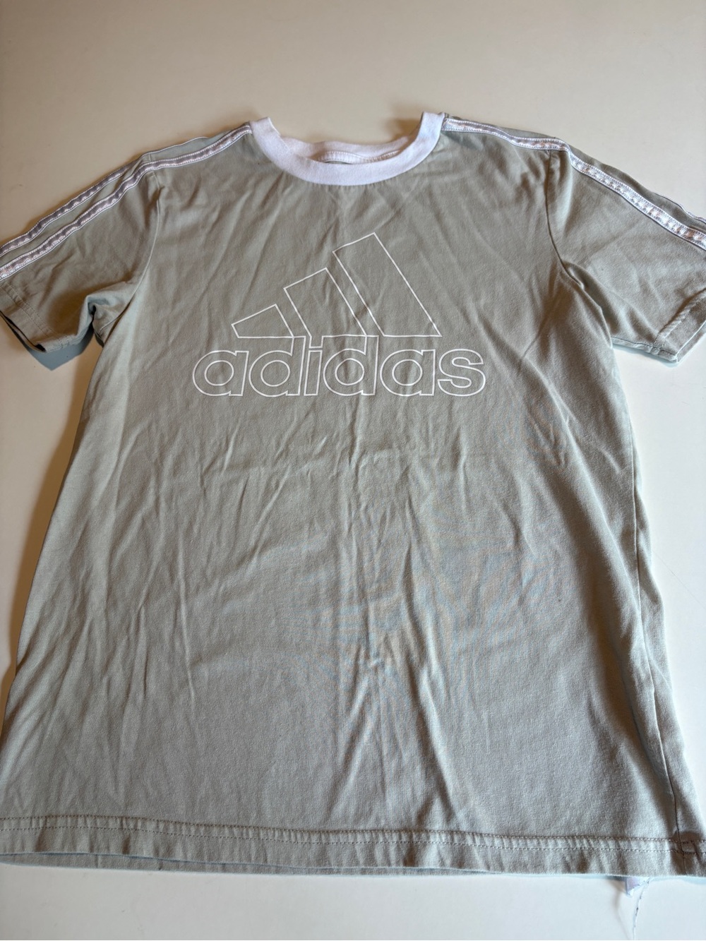 Youth adidas Light Gray Crewneck Tee with White Logo and Neck Trim